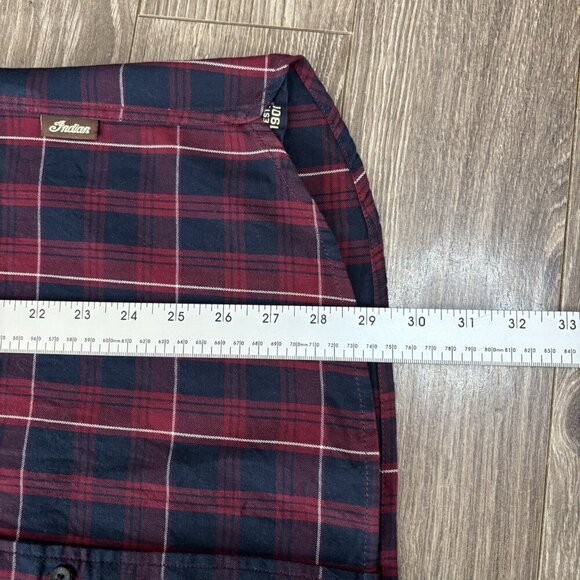Indian Motorcycle Flannel Mens S Red/Blue Plaid Short Sleeve Button Down Bikers - Picture 10 of 16